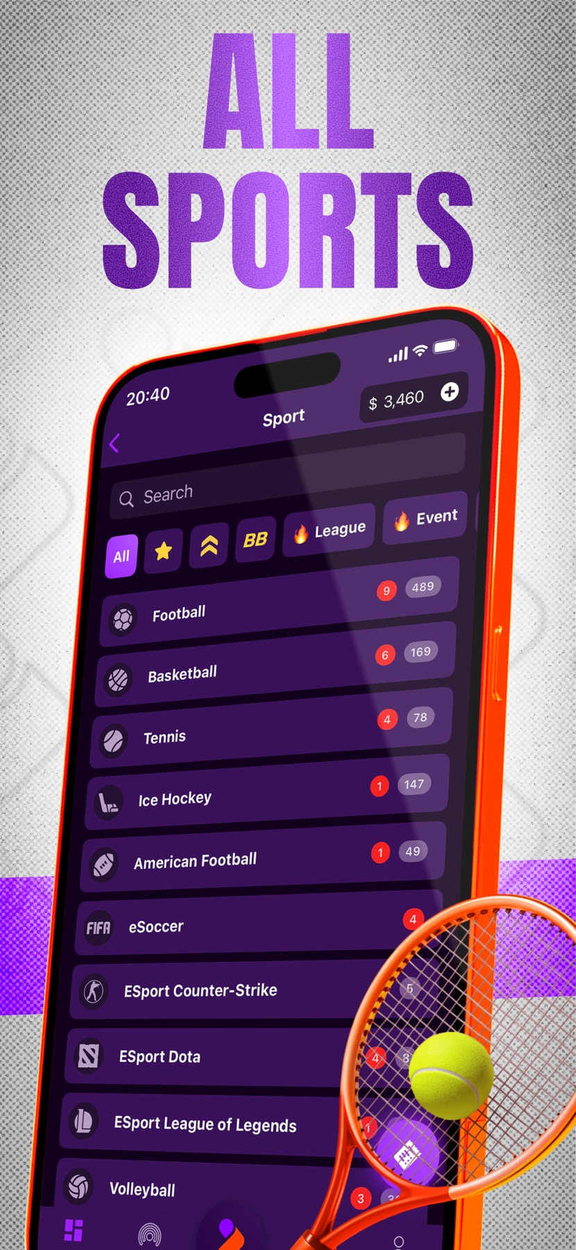 Tonybet iPhone App Store promotional preview showing Ice Hockey in the sports navigation