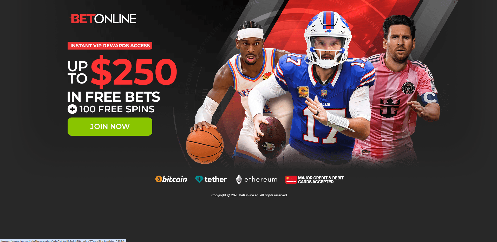 BetOnline sportsbook interface captured during the account test